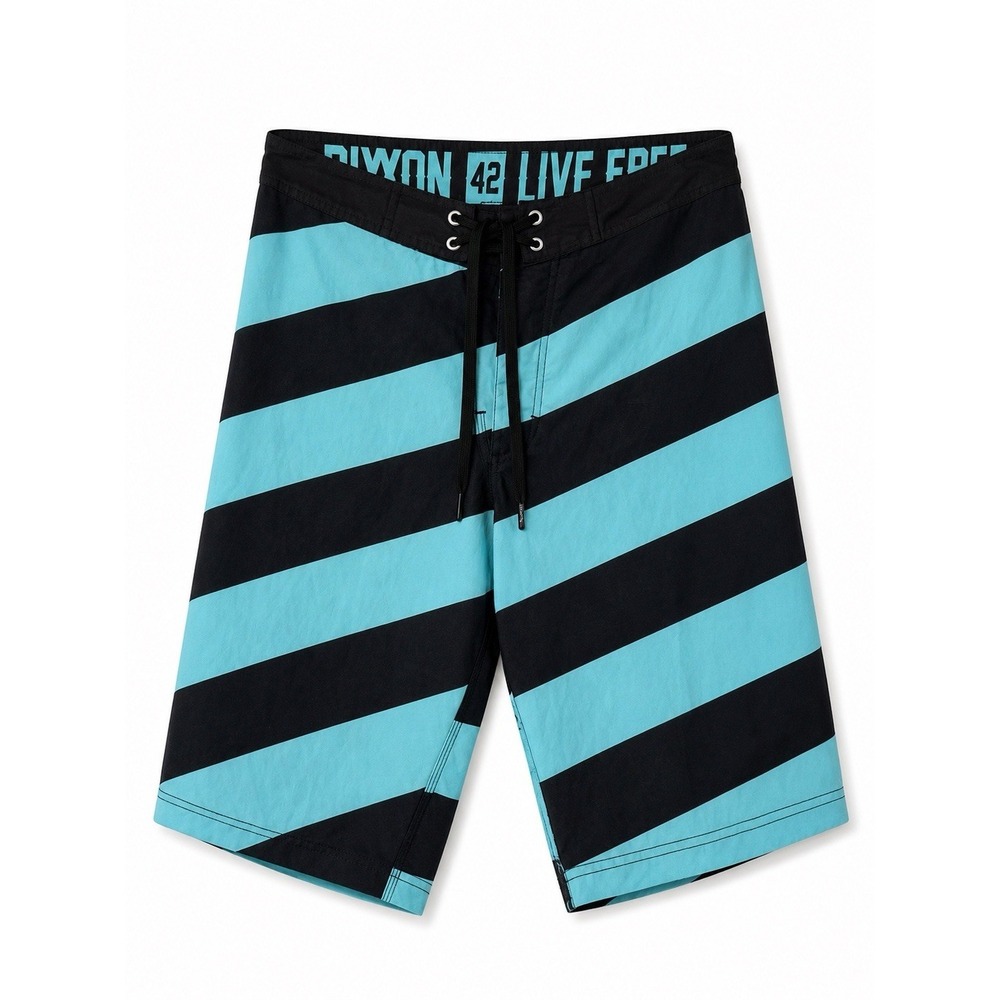 Dixxon Live Free Board Shorts Men's 42 Aqua Black Stripe Surf Swim Trunks Y2K